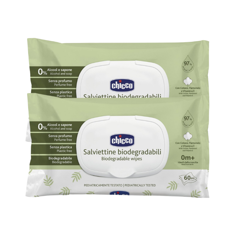 Chicco Lingettes Biodégradables 2x60 unités