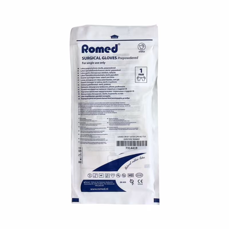 Romed Luvas Cirúrgicas Látex Esterilizadas com Pó Tamanho 7 1 par
