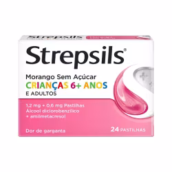 Strepsils Morango Sem Açúcar 24 pastilhas