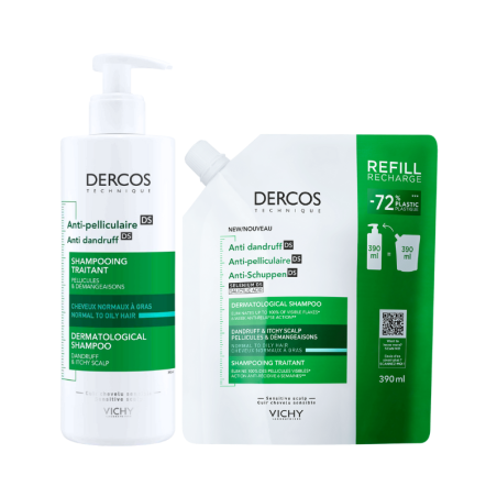 Dercos Anti-Dandruff DS Shampoo for Normal to Oily Hair 390ml + Refill