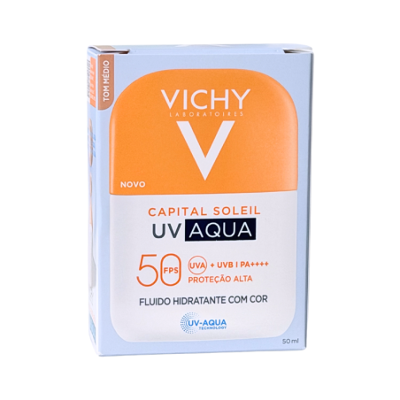 Vichy Capital Soleil UV Aqua Fluido Hidratante Com Cor FPS50 Médio 50ml