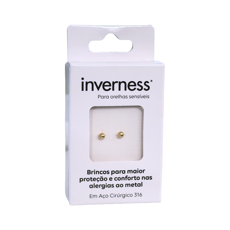 Inverness Sensitive Brinco Aço Cirúrgico Bola Dourada 3mm