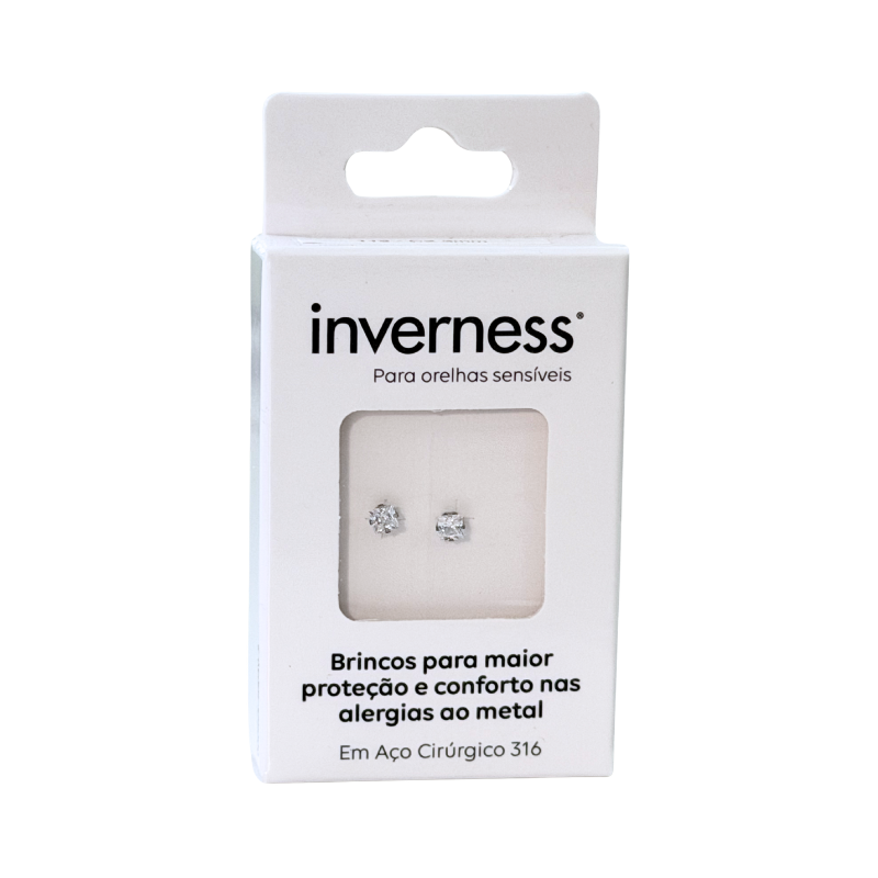 Inverness Sensitive Brinco Aço Cirúrgico Zircão Quadrado 3mm