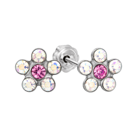 Inverness Sensitive Brinco Aço Cirúrgico Flor Cristal Rosa