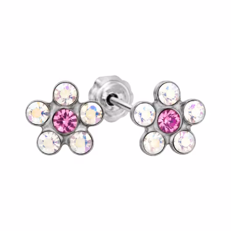 Inverness Sensitive Earrings Surgical Steel Pink Crystal Flower