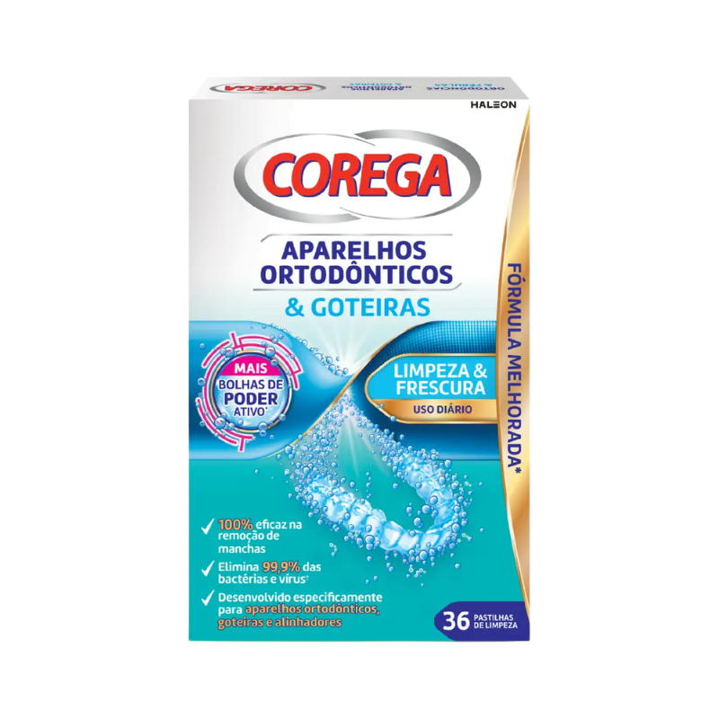 Corega Aparelhos Ortodônticos e Goteiras 36 pastilhas de limpeza